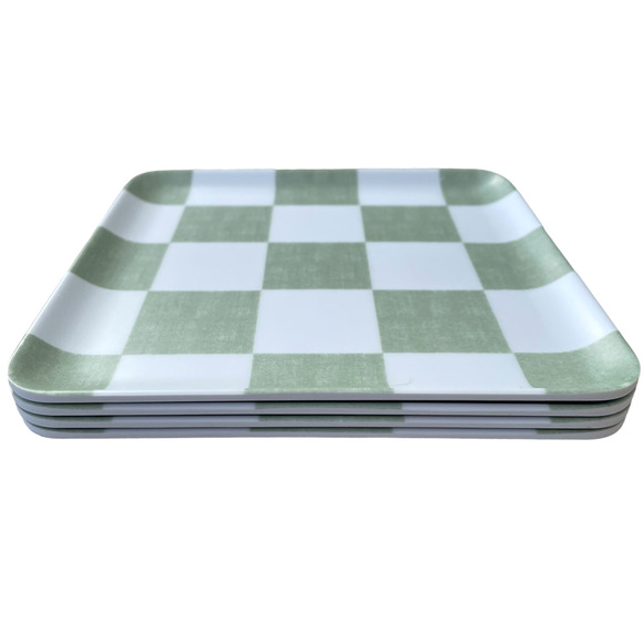 Checkered Melamine Appetizer Plates 6in Set of 4 Green White by C&C California - Picture 3 of 7
